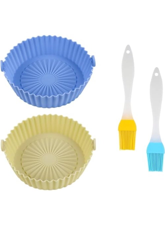 CLENEA Air Fryer Silicone Pot with 2 Pcs Silicone Brushes, 2 Pcs Reusable Non-Stick Round Air Fryer Basket, Fryer Liner Insulating Pad Accessories for Oven Air Fryer(Blue, Yellow, 6.5'') - Image 1